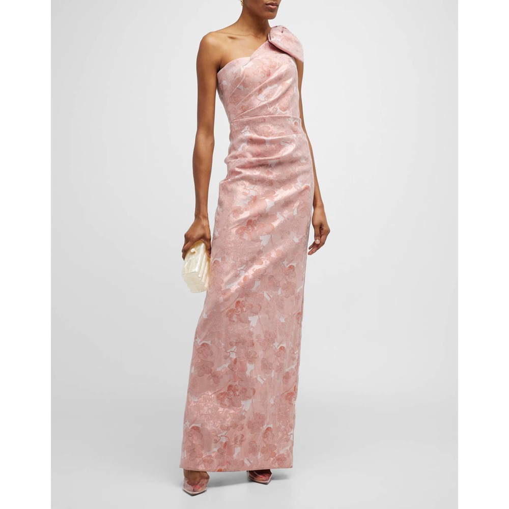 Teri Jon One Shoulder Floral Gown Pink